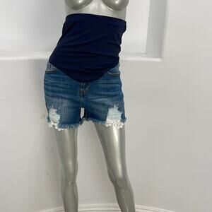 Spécial A  Los Angeles  Maternity Distress Jeans Short Lace inset  Blue Size M
